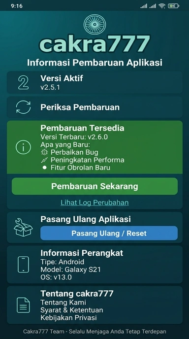Tampilan riwayat versi cakra777